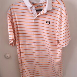 Under Armour Men's Polo Shirt - White with Orange Stripes